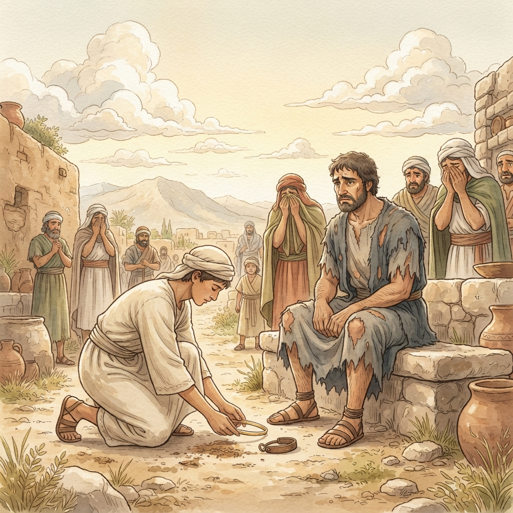 David Mourns Saul and Jonathan: a painted scene illustrating 2 Samuel 1.