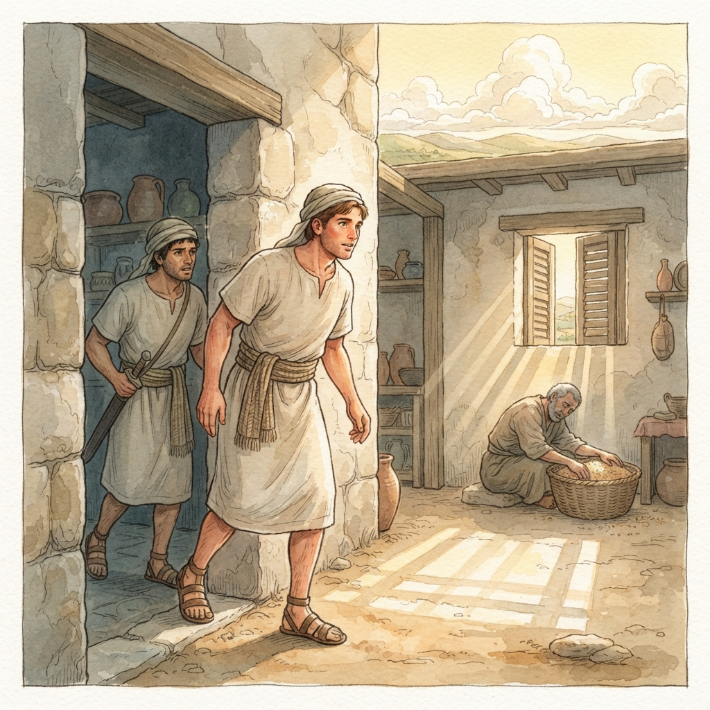 Ish-bosheth Murdered: a painted scene illustrating 2 Samuel 4.