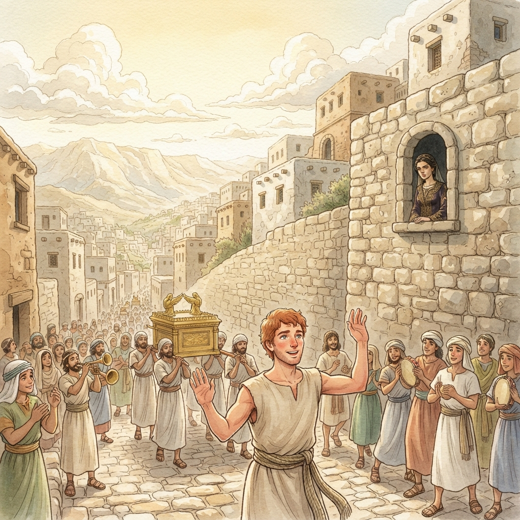The Ark Comes to Jerusalem: a painted scene illustrating 2 Samuel 6.
