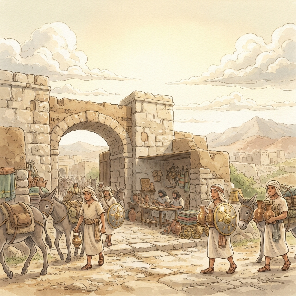 David's Victories: a painted scene illustrating 2 Samuel 8.