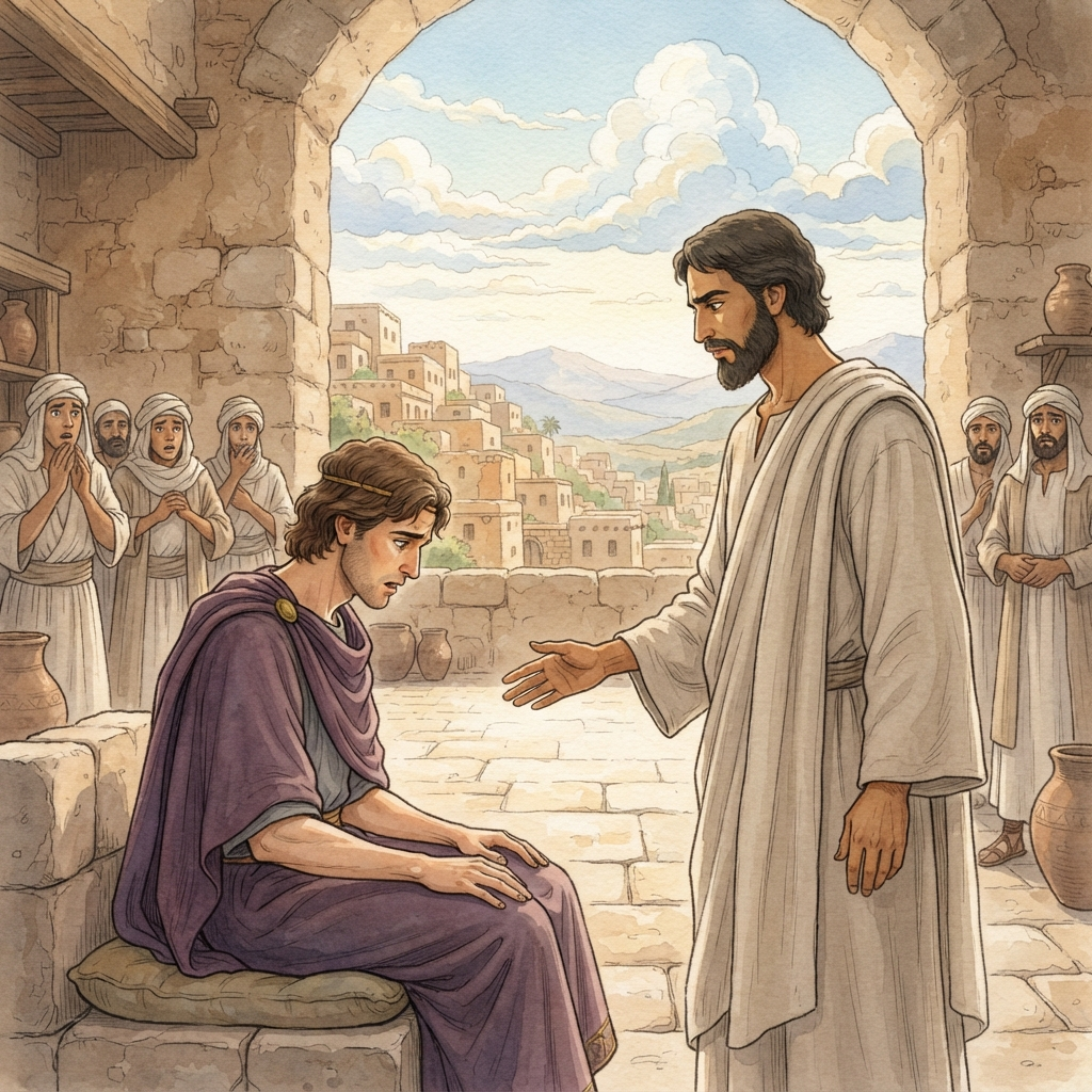 Nathan Confronts David: a painted scene illustrating 2 Samuel 12.