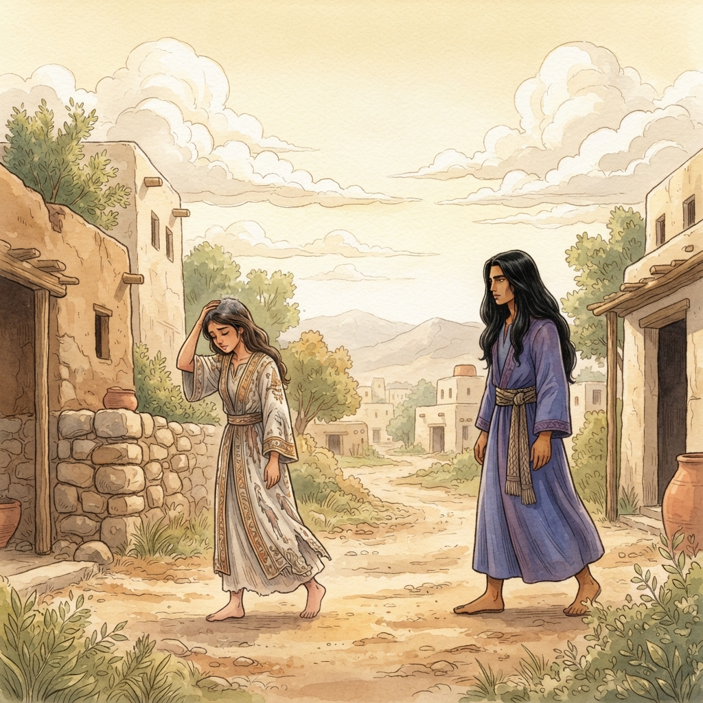 Amnon and Tamar: a painted scene illustrating 2 Samuel 13.