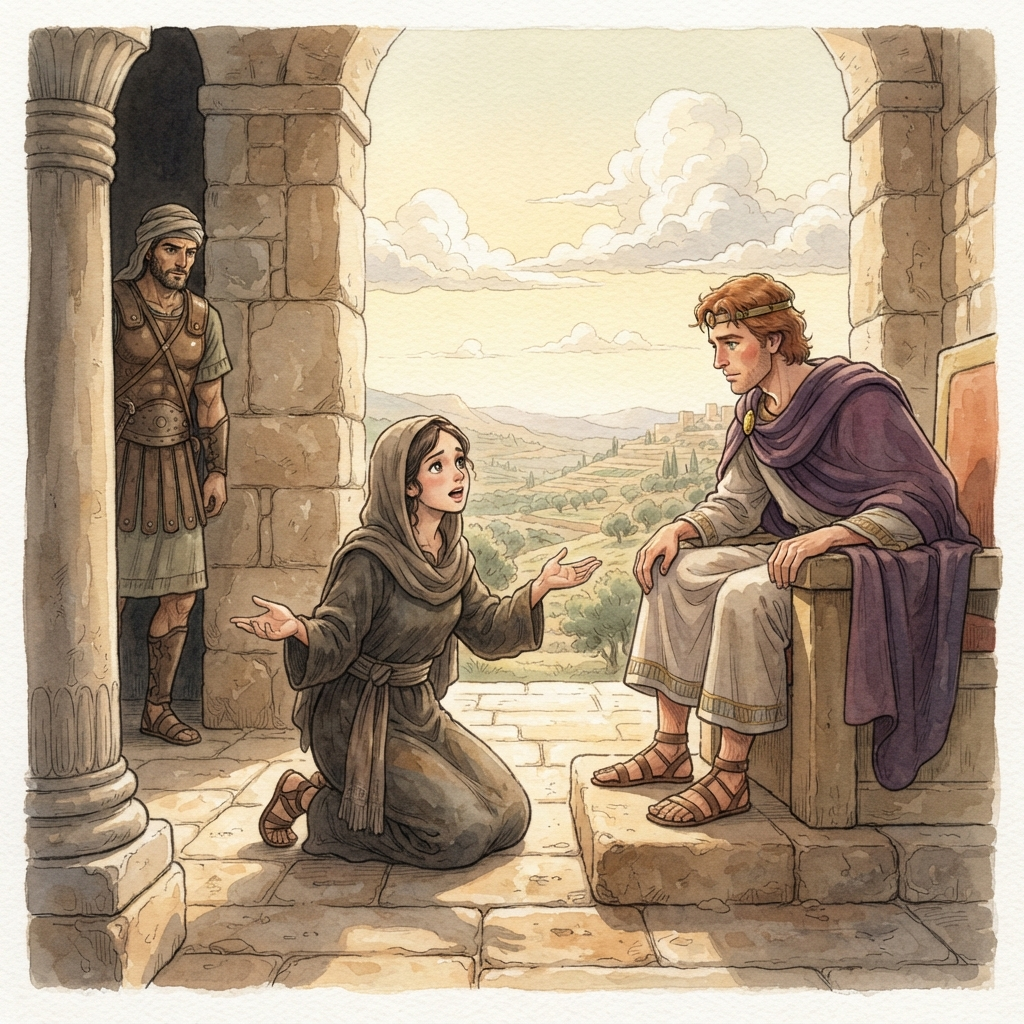 Absalom Returns: a painted scene illustrating 2 Samuel 14.