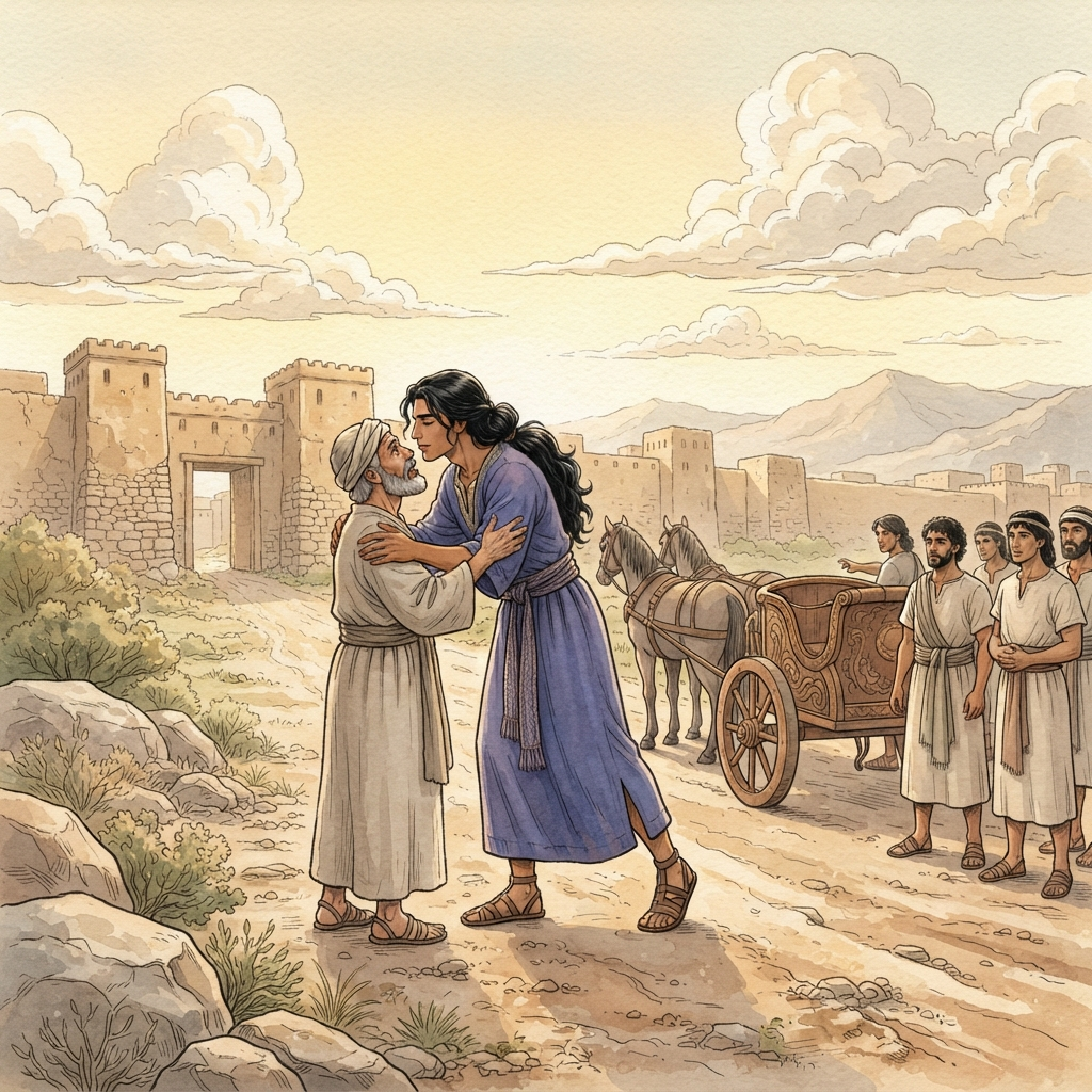 Absalom's Rebellion: a painted scene illustrating 2 Samuel 15.