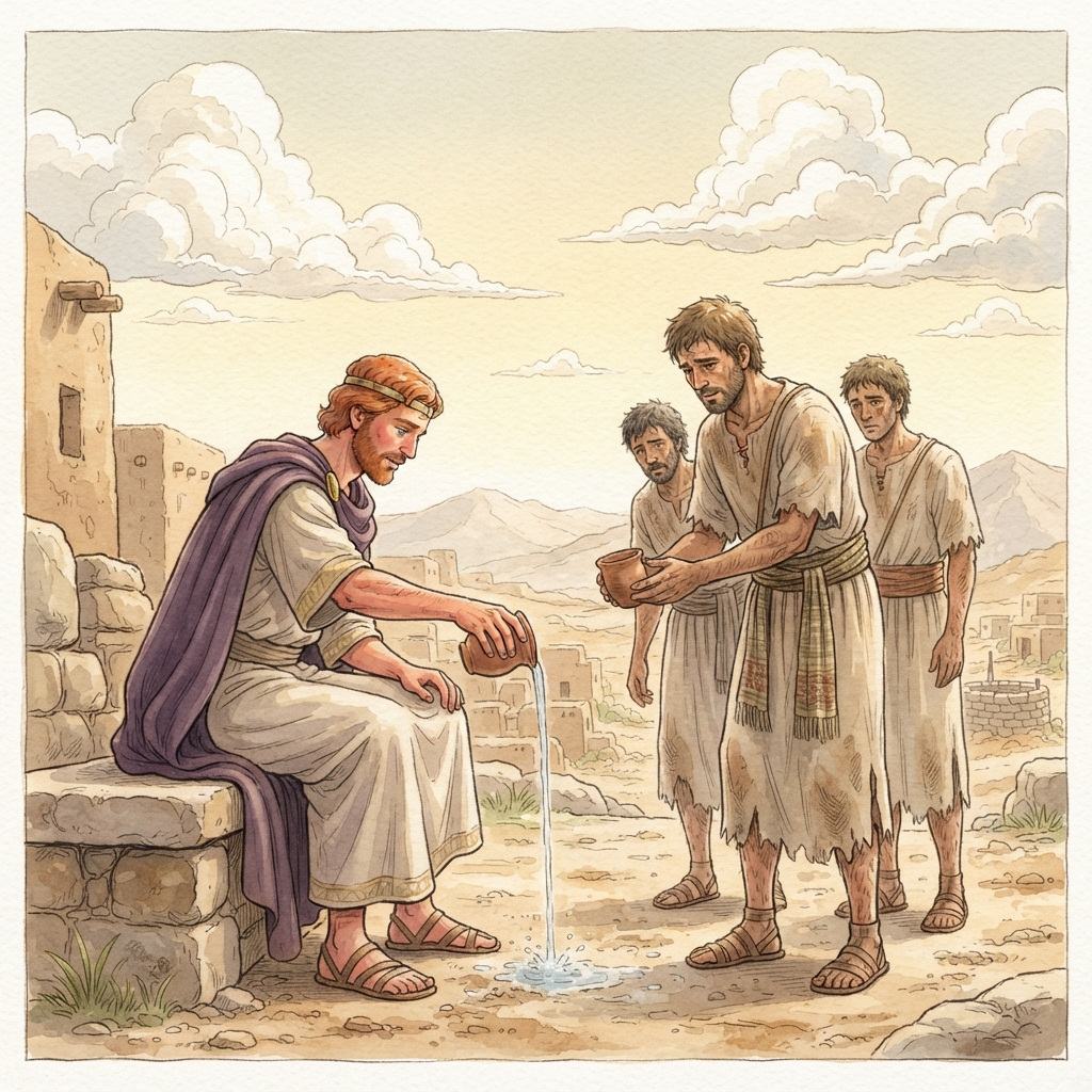 David's Last Words and Mighty Men: a painted scene illustrating 2 Samuel 23.