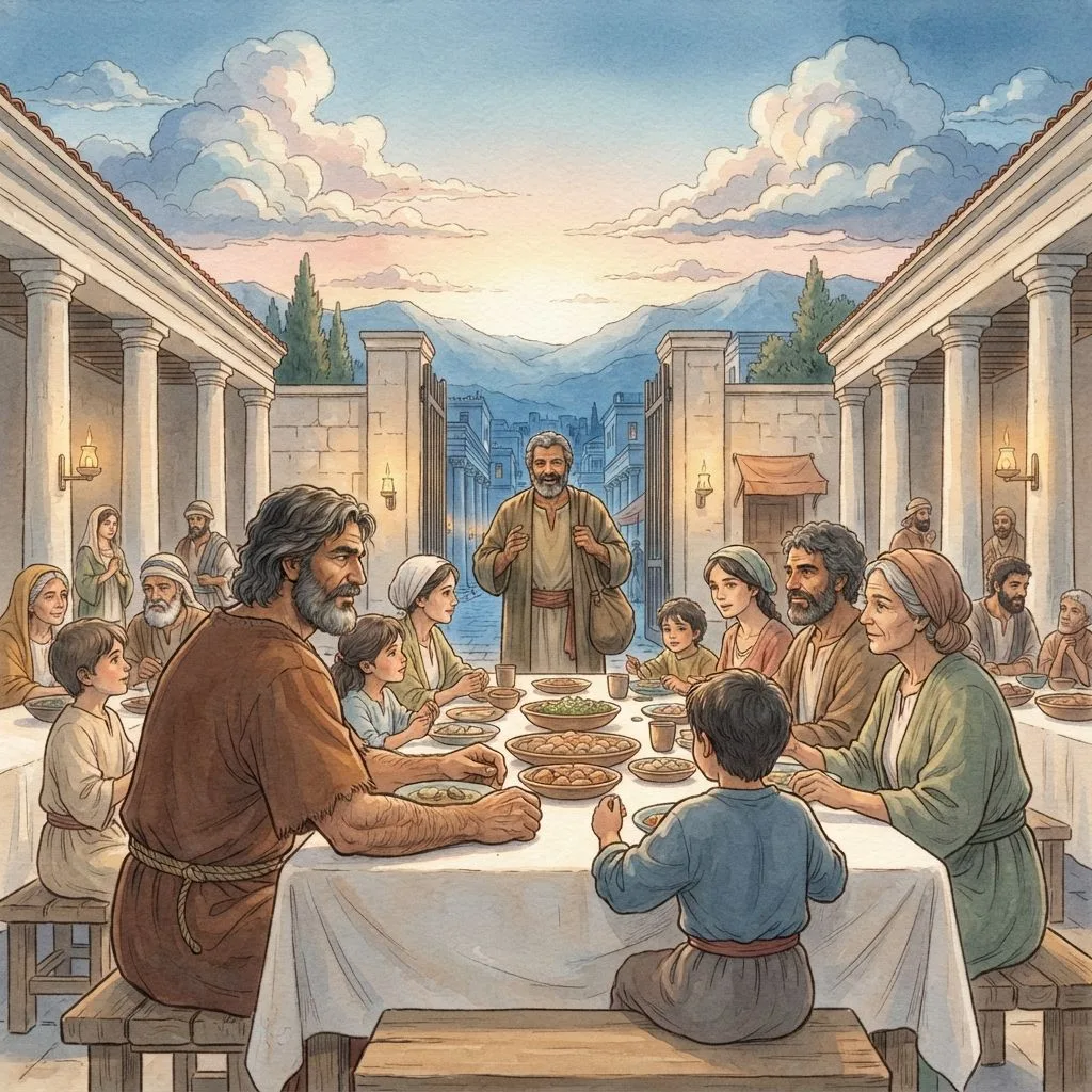 The Church at Antioch: a painted scene illustrating Acts 11.