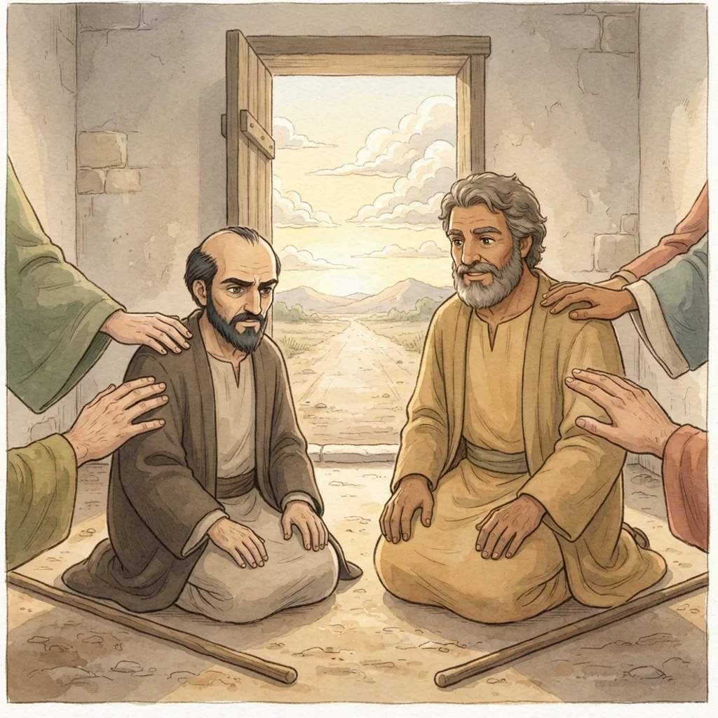Paul's First Missionary Journey: a painted scene illustrating Acts 13.