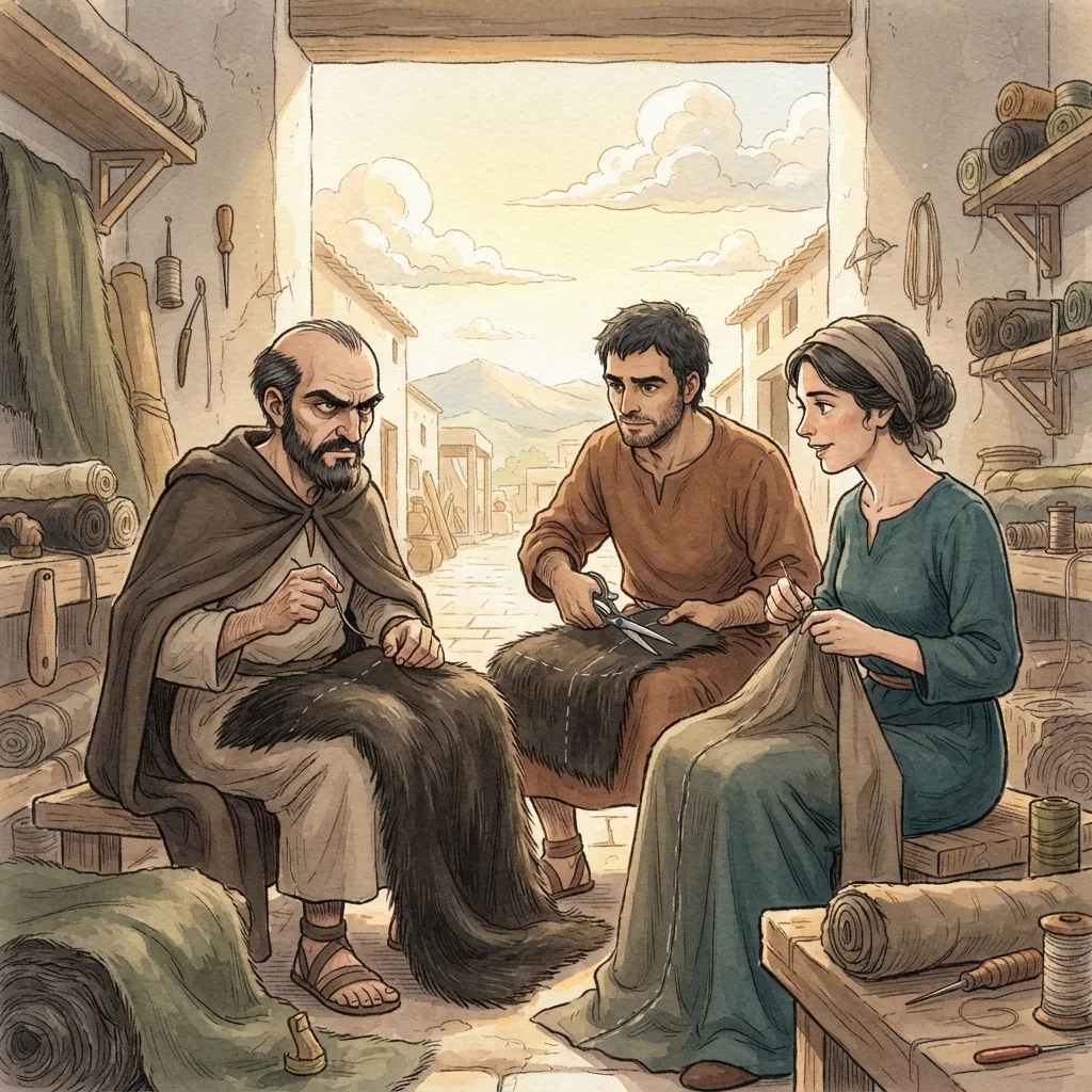 Paul in Corinth: a painted scene illustrating Acts 18.