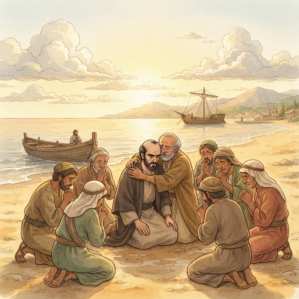 Paul's Farewell to the Elders: a painted scene illustrating Acts 20.