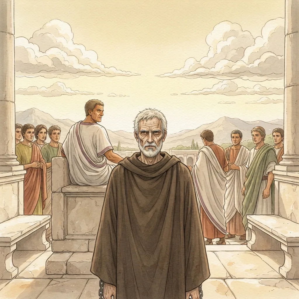 Paul Appeals to Caesar: a painted scene illustrating Acts 25.