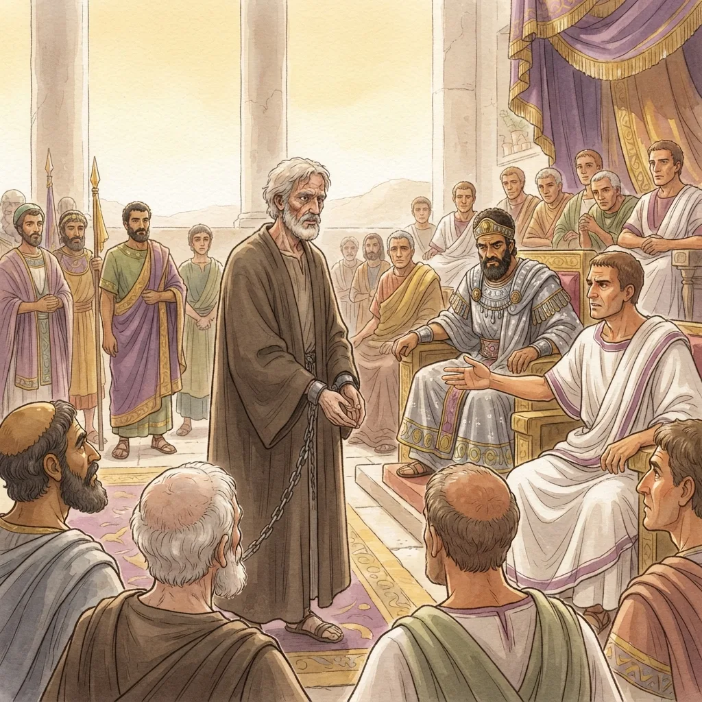 Paul Before Agrippa: a painted scene illustrating Acts 26.
