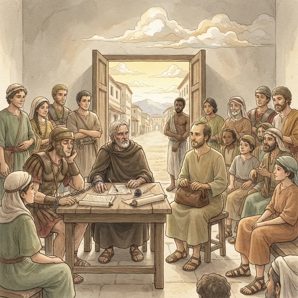 The Gospel Comes to Rome: a painted scene illustrating Acts 28.