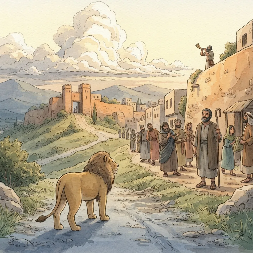 Israel Will Be Judged: a painted scene illustrating Amos 3.
