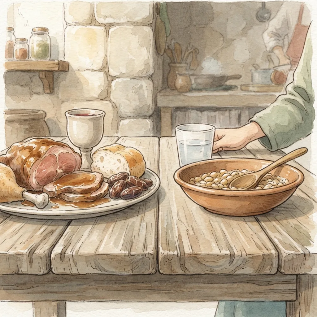 Daniel's Faithfulness in Babylon: a painted scene illustrating Daniel 1.