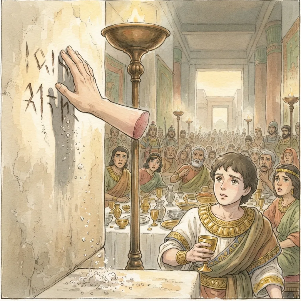 The Writing on the Wall: a painted scene illustrating Daniel 5.