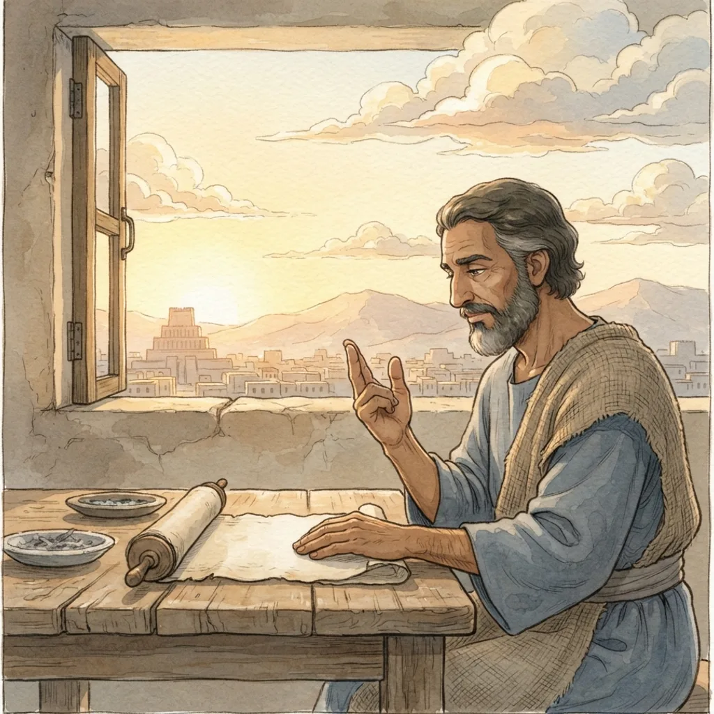 Daniel's Prayer and the Seventy Weeks: a painted scene illustrating Daniel 9.