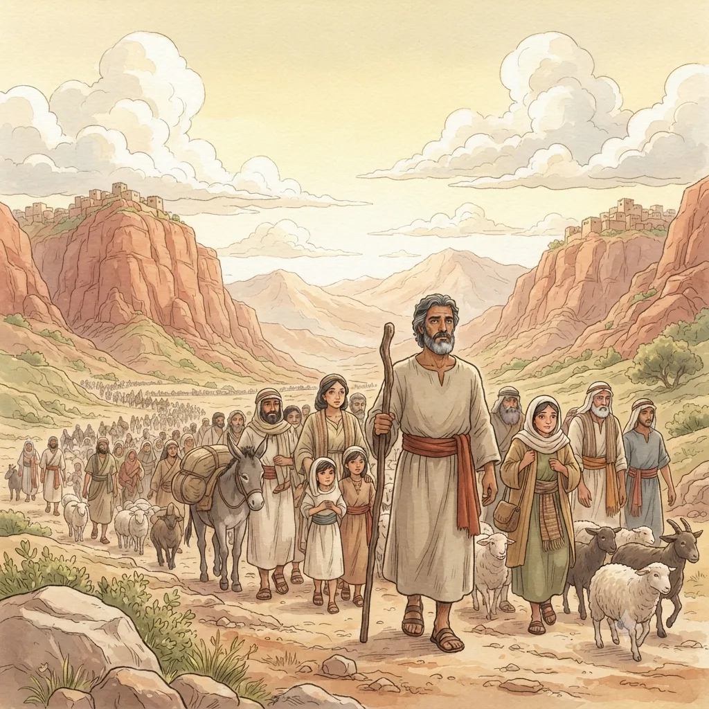 The Journey through the Wilderness: a painted scene illustrating Deuteronomy 2.