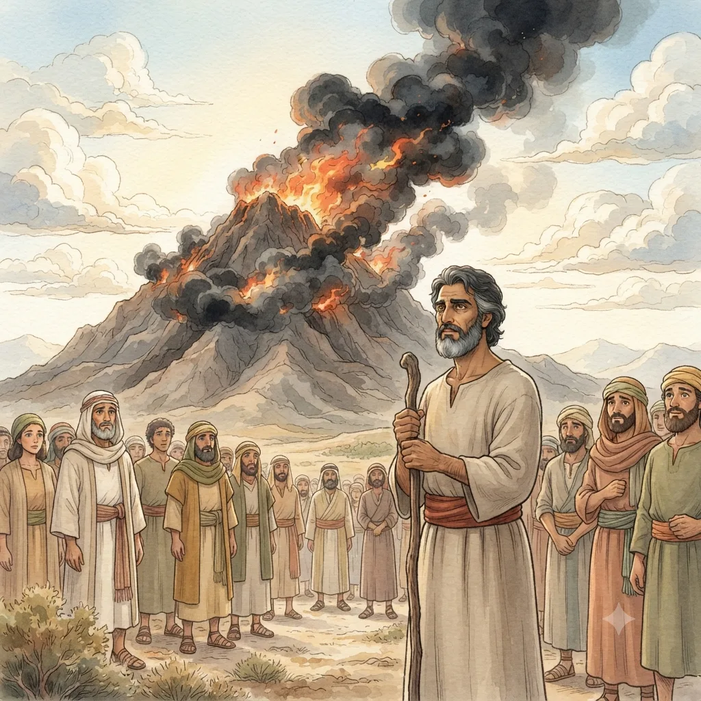 Remember and Obey: a painted scene illustrating Deuteronomy 4.