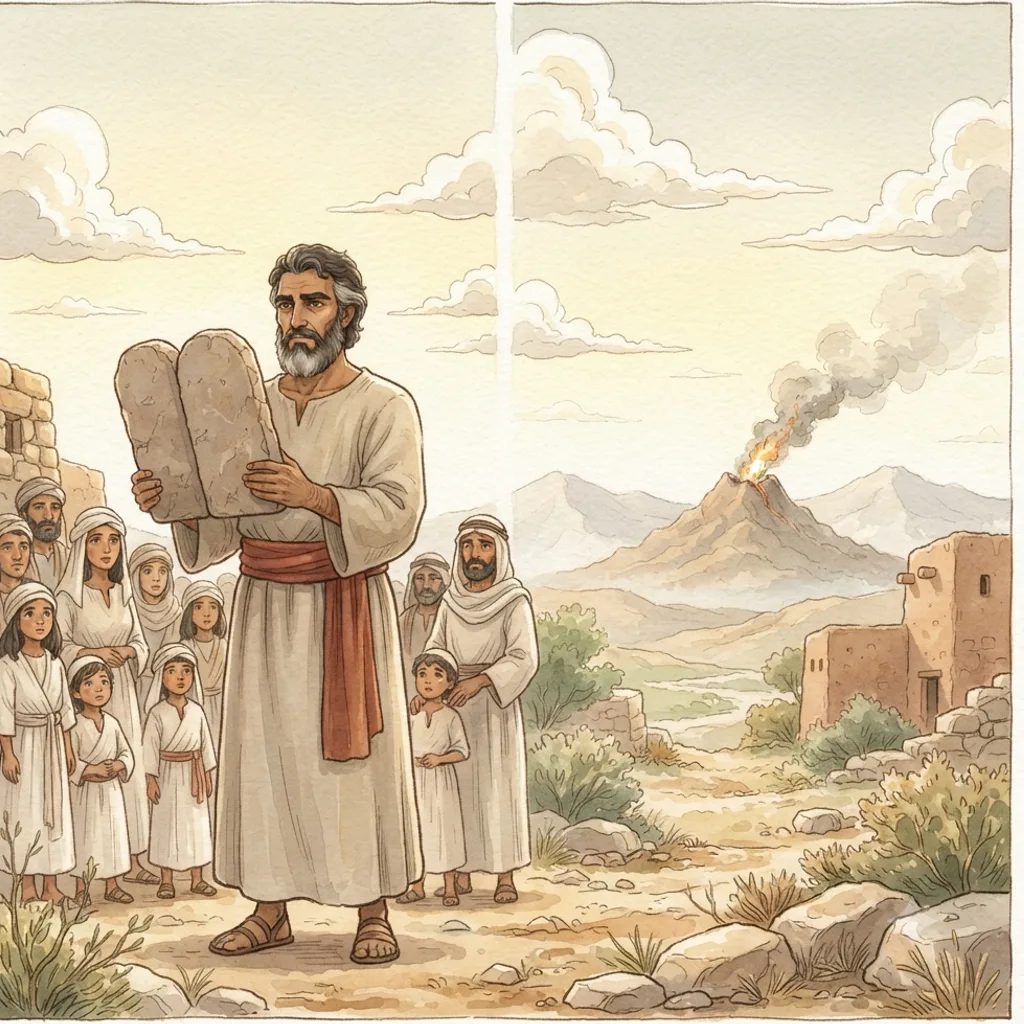 The Ten Commandments Repeated: a painted scene illustrating Deuteronomy 5.