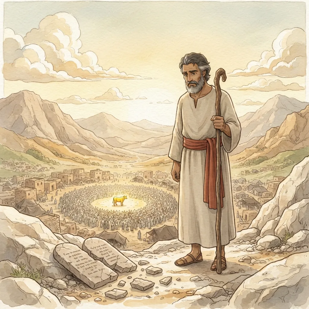 The Golden Calf Remembered: a painted scene illustrating Deuteronomy 9.
