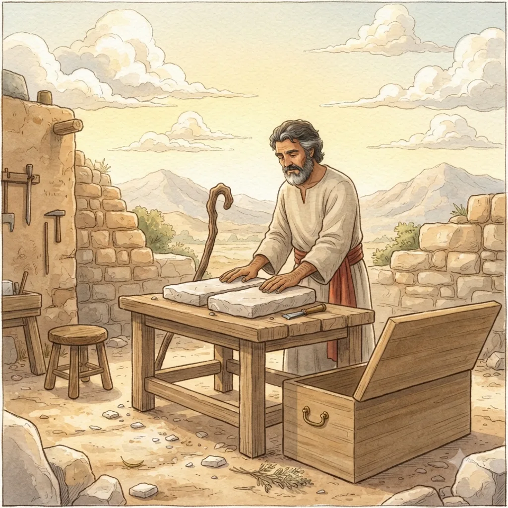 The Renewed Covenant: a painted scene illustrating Deuteronomy 10.