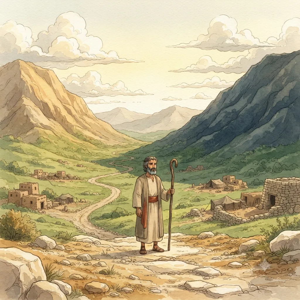 Blessing and Curse: a painted scene illustrating Deuteronomy 11.