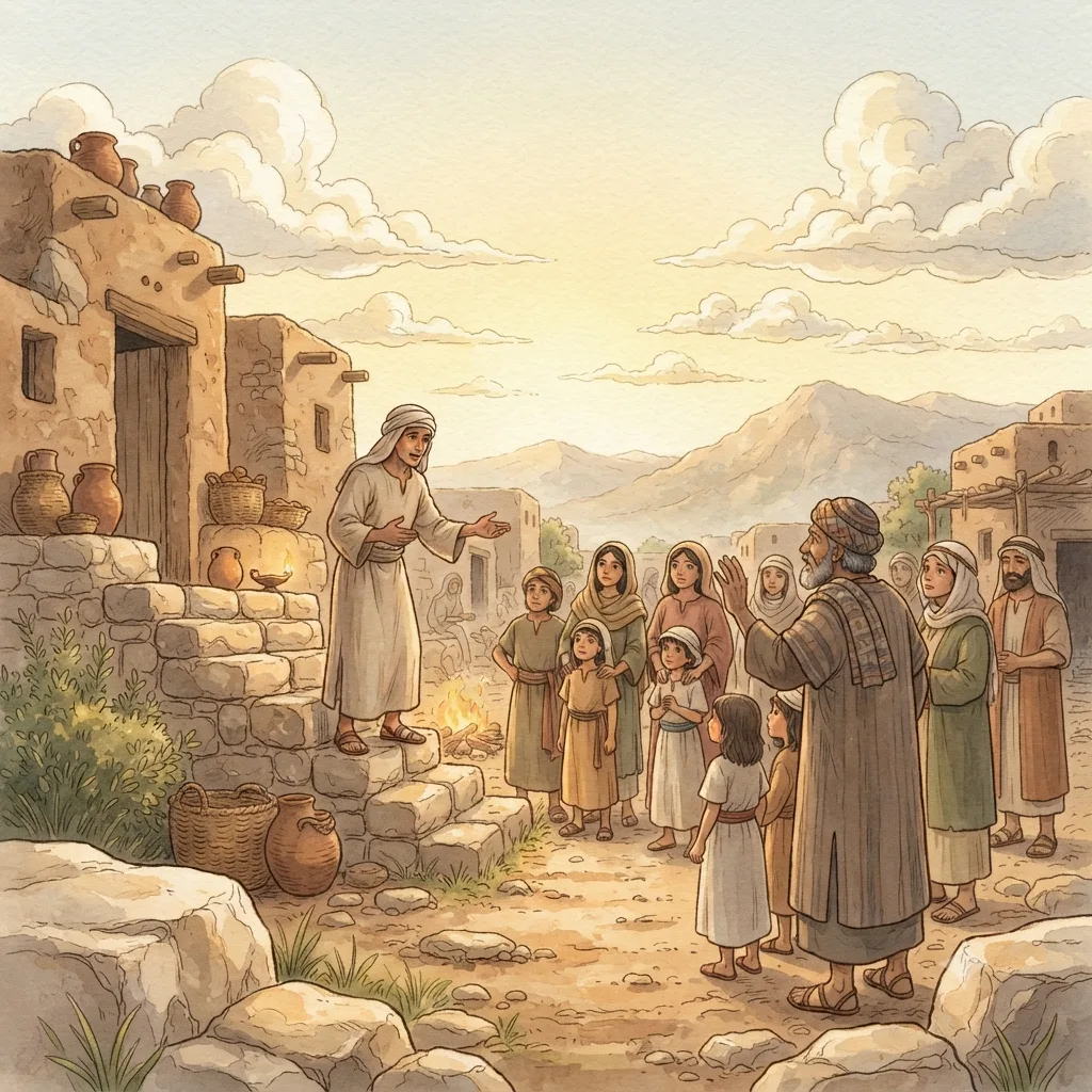 Beware of Idolatry: a painted scene illustrating Deuteronomy 13.