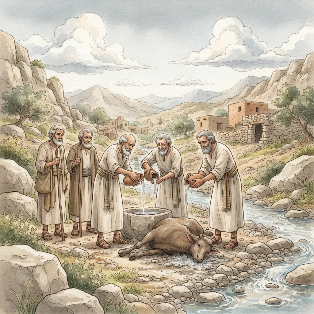 Justice and Family Laws: a painted scene illustrating Deuteronomy 21.