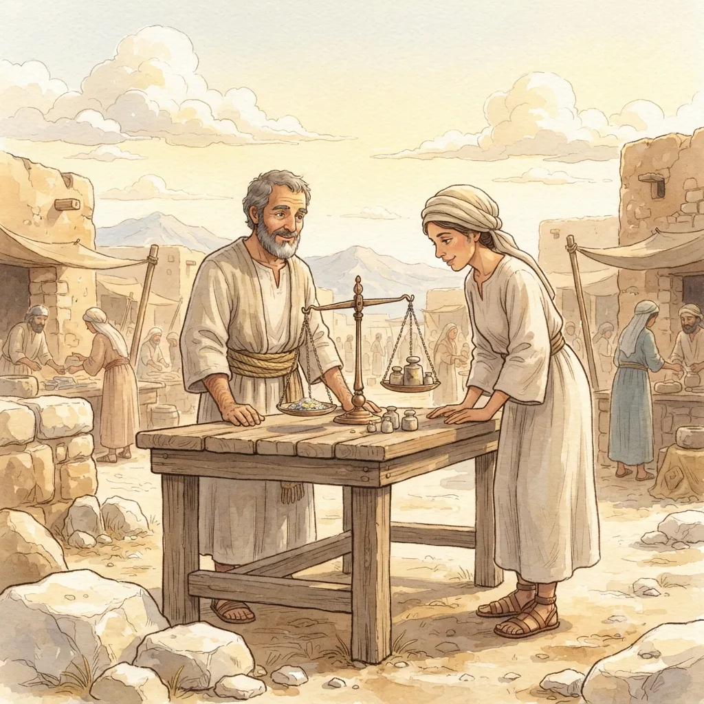 Justice and Fairness: a painted scene illustrating Deuteronomy 25.