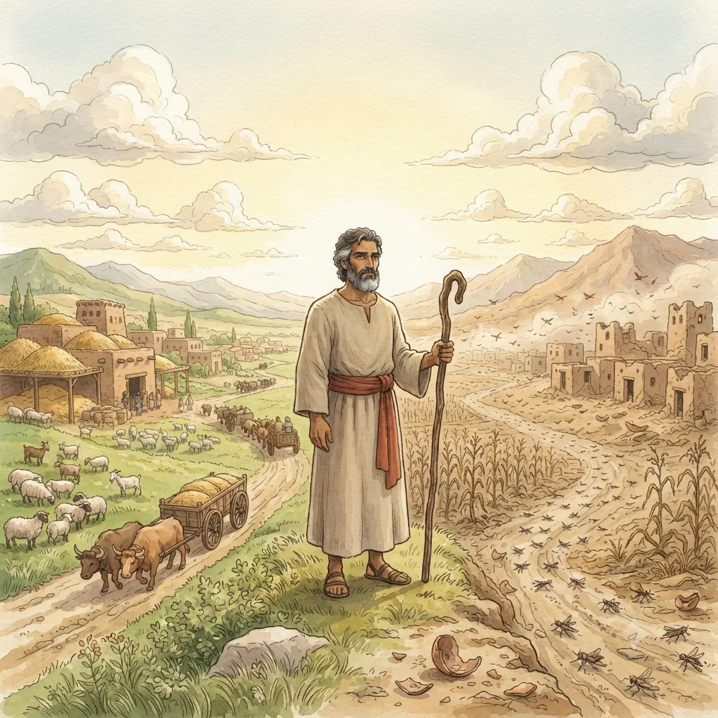 Blessings and Curses: a painted scene illustrating Deuteronomy 28.