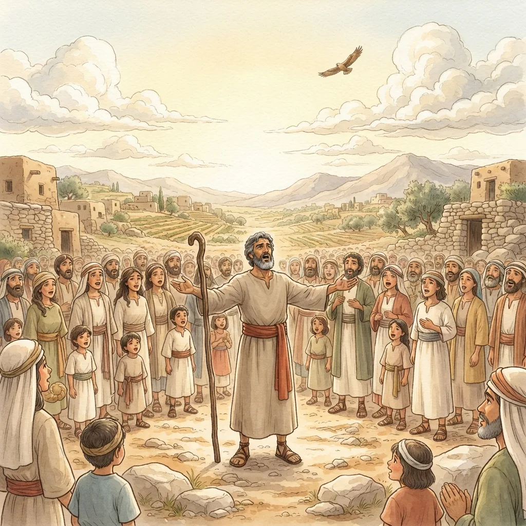 The Song of Moses: a painted scene illustrating Deuteronomy 32.