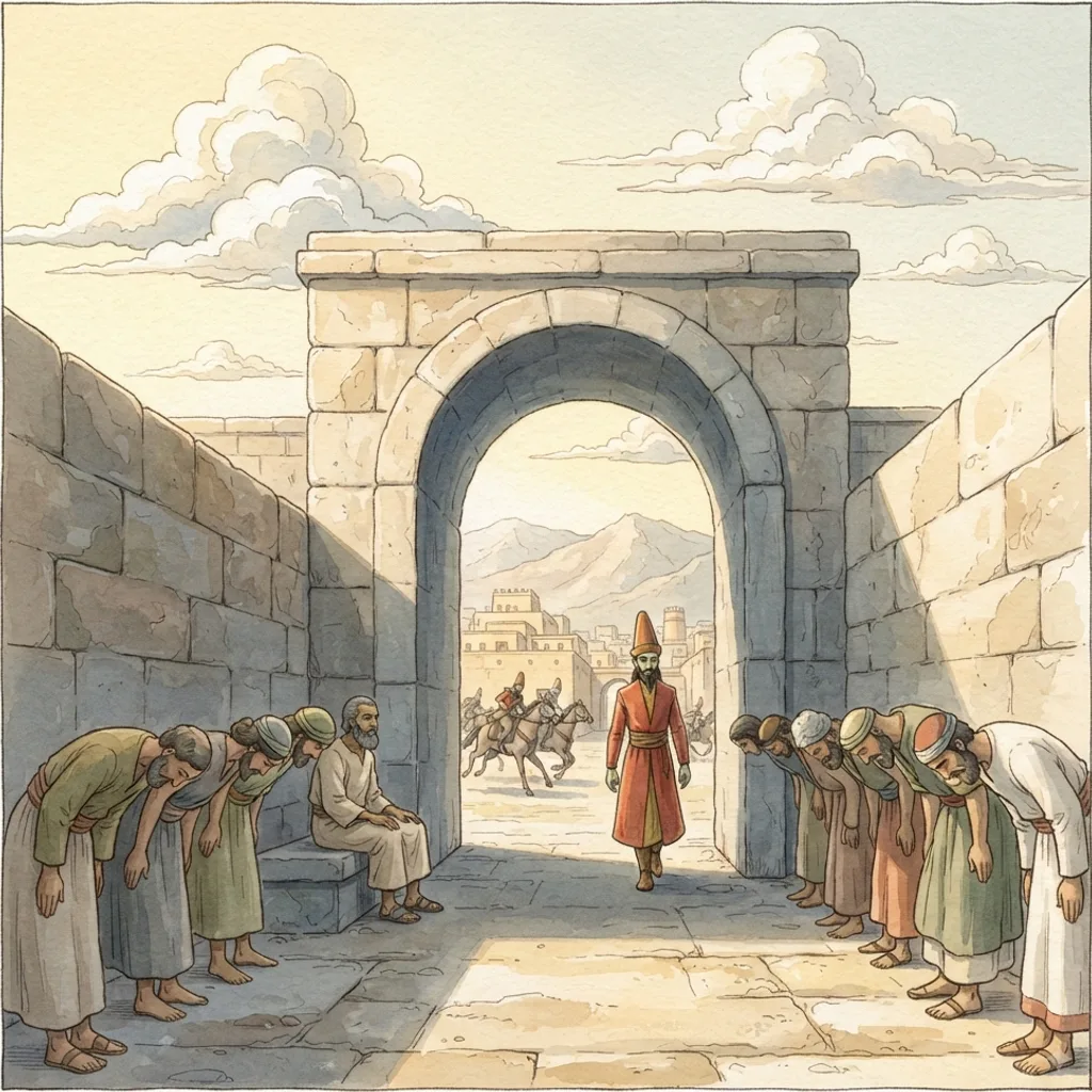 Haman's Plot: a painted scene illustrating Esther 3.