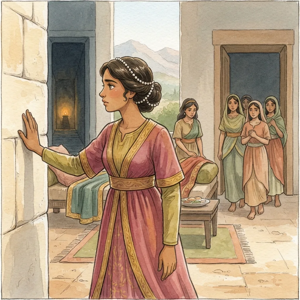 Esther's Courage: a painted scene illustrating Esther 4.