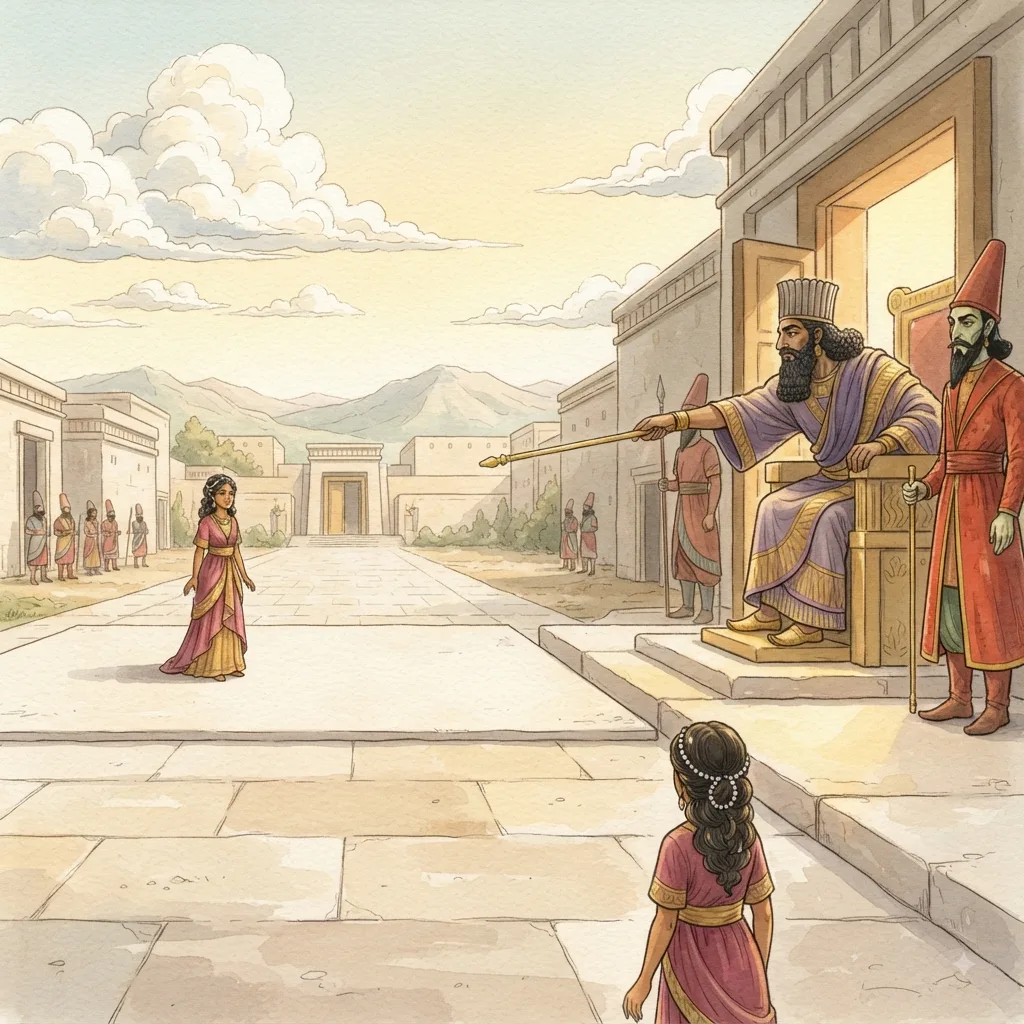 Esther's First Banquet: a painted scene illustrating Esther 5.