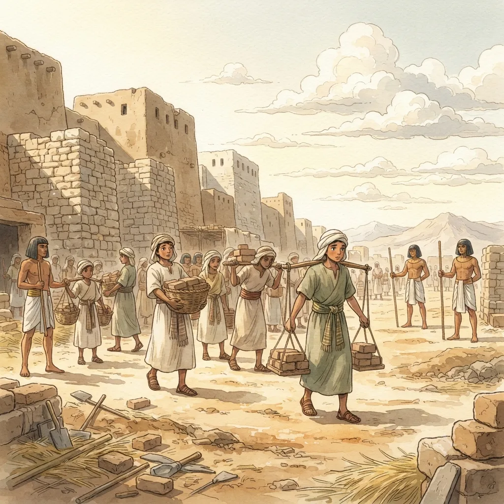 Israel Enslaved in Egypt: a painted scene illustrating Exodus 1.