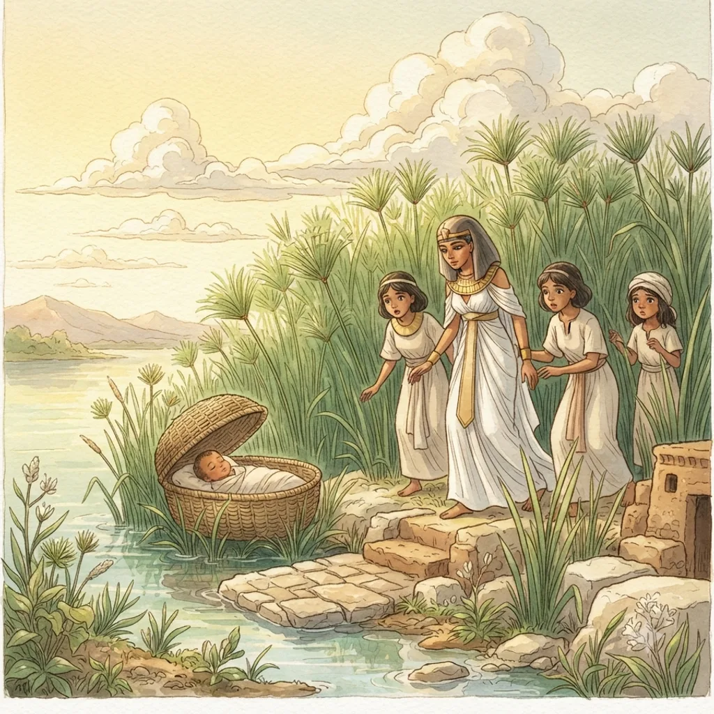 The Birth of Moses: a painted scene illustrating Exodus 2.