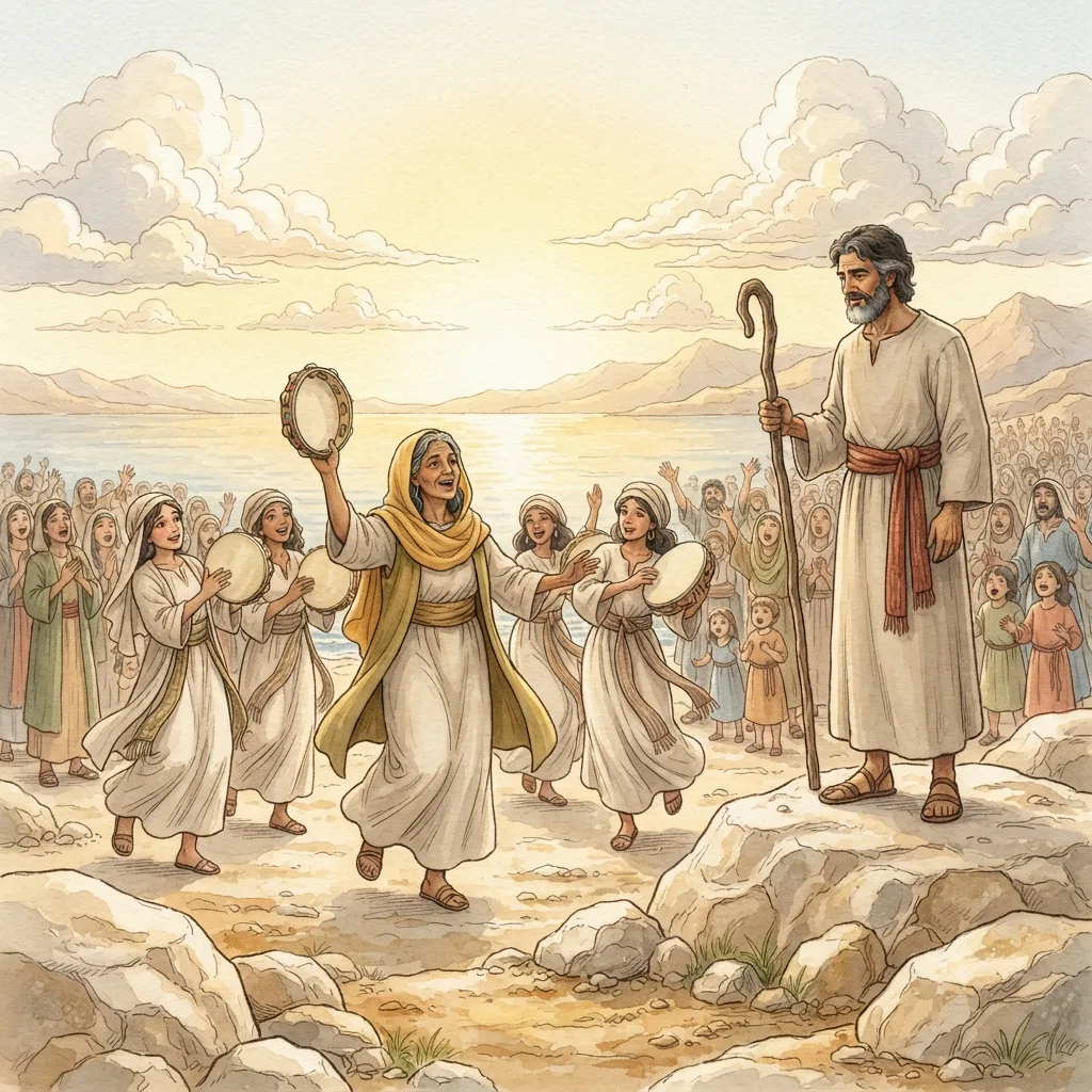 The Song of Moses: a painted scene illustrating Exodus 15.