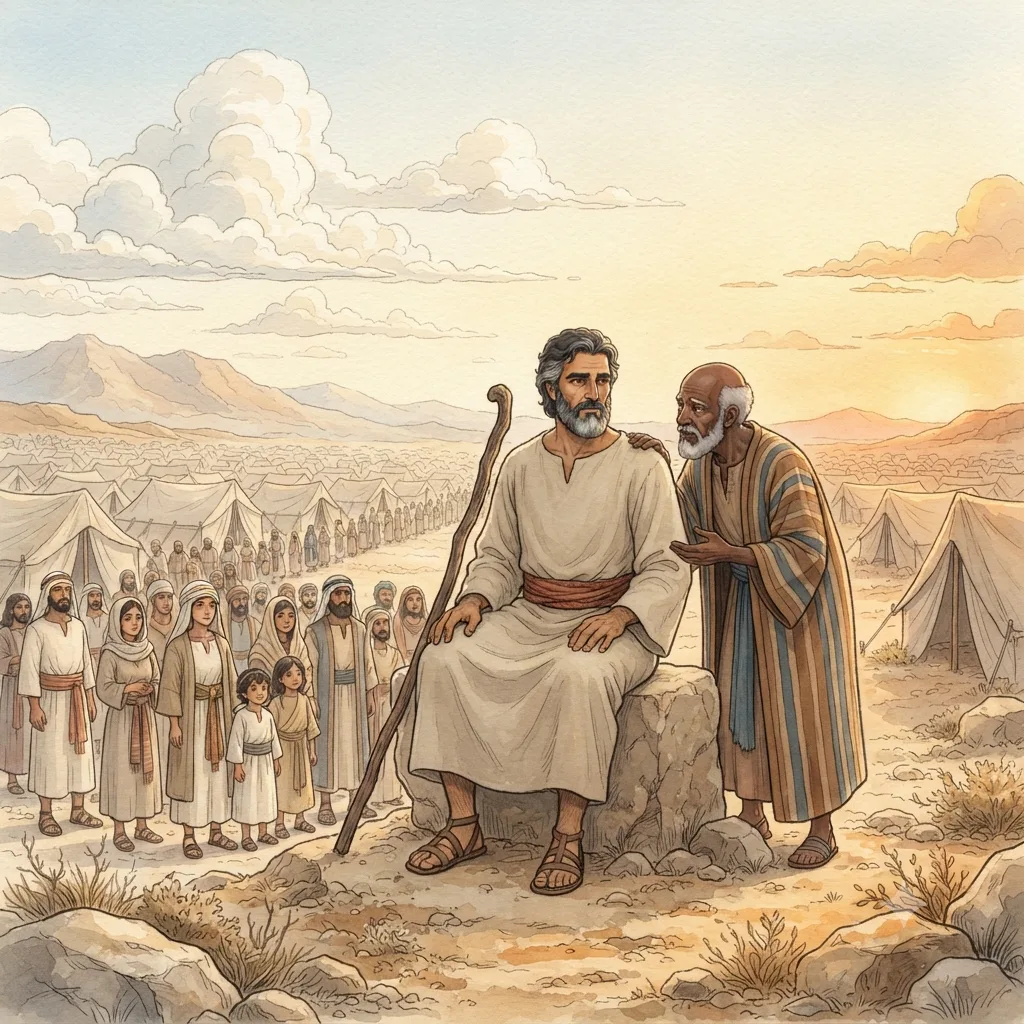Jethro's Wise Counsel: a painted scene illustrating Exodus 18.
