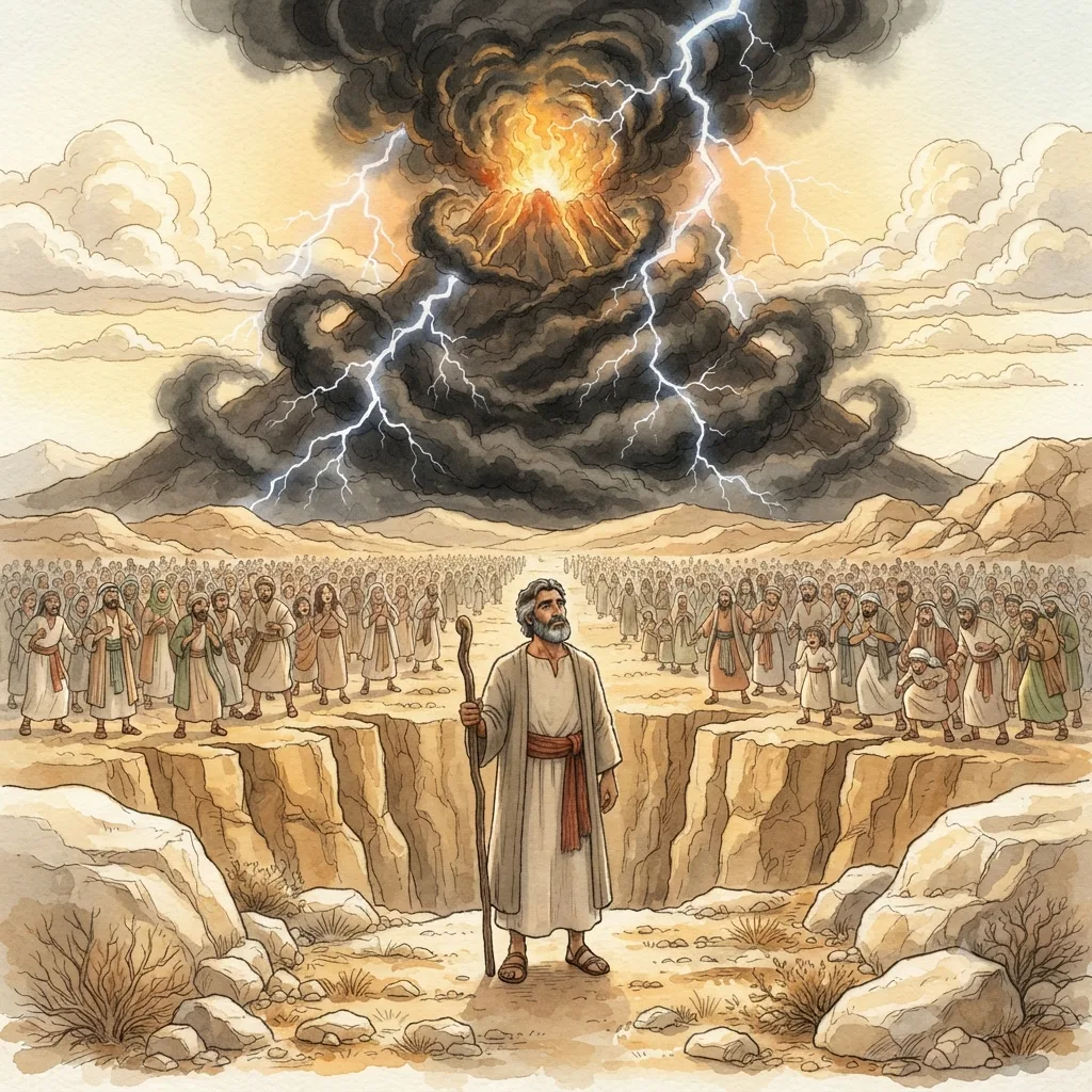 Israel at Mount Sinai: a painted scene illustrating Exodus 19.