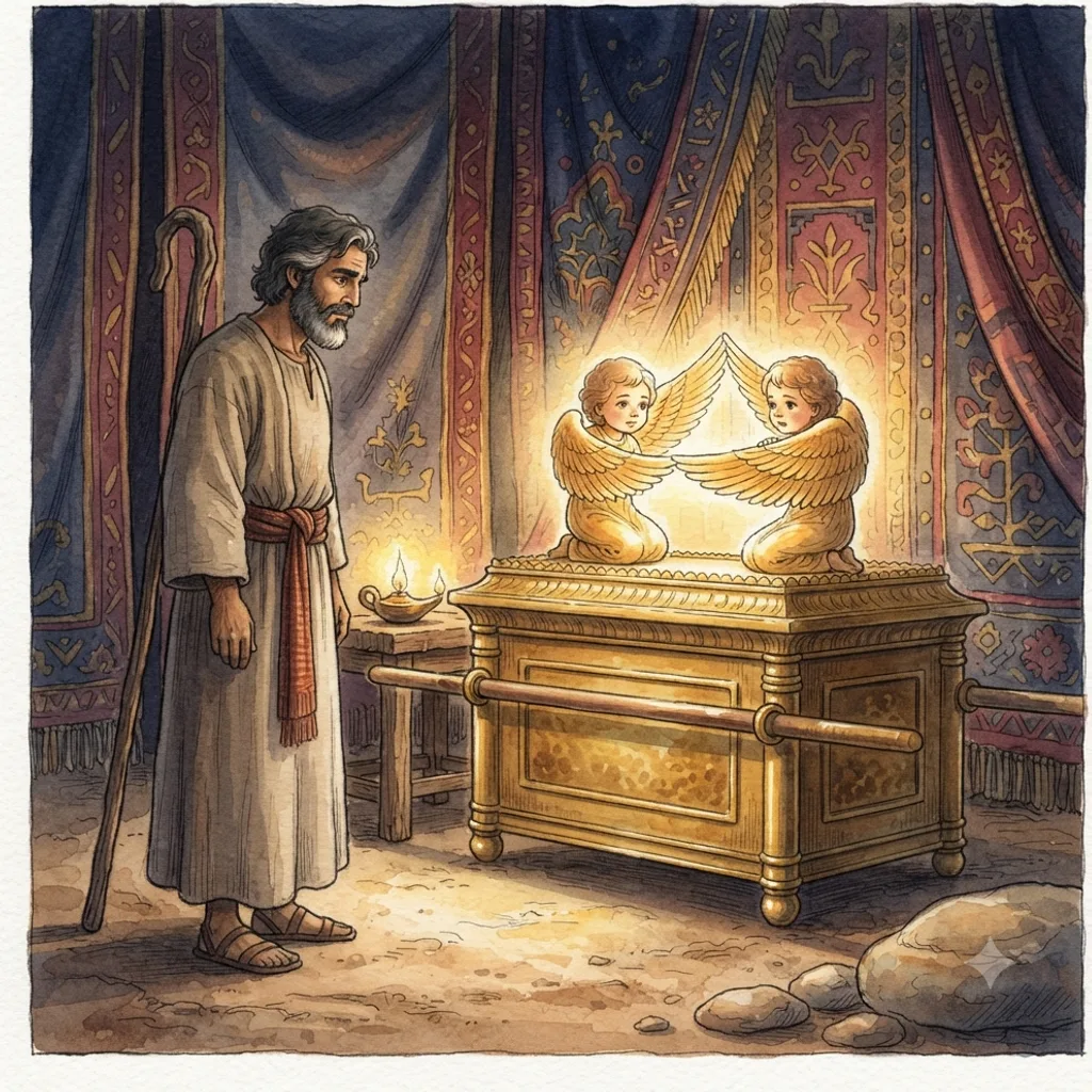 The Ark and Holy Furnishings: a painted scene illustrating Exodus 25.