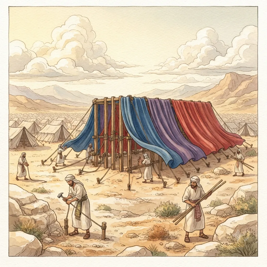 The Tabernacle: a painted scene illustrating Exodus 26.