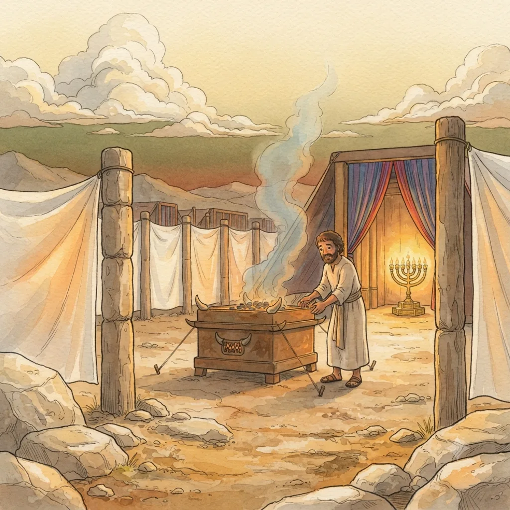 The Bronze Altar: a painted scene illustrating Exodus 27.