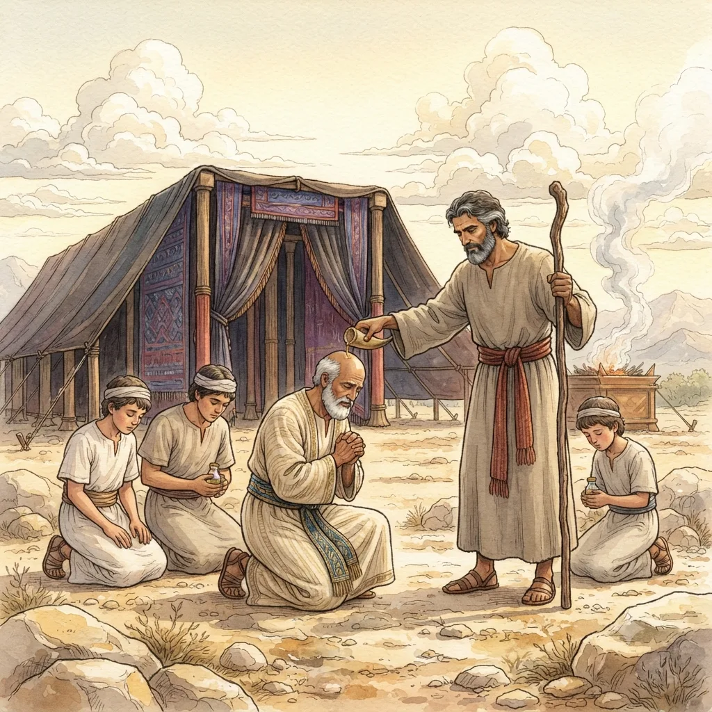 Consecrating the Priests: a painted scene illustrating Exodus 29.