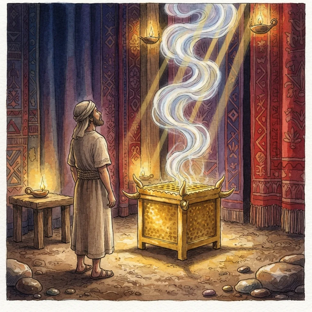The Altar of Incense: a painted scene illustrating Exodus 30.