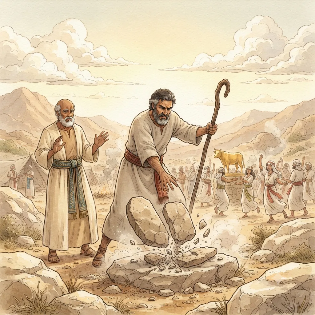 The Golden Calf: a painted scene illustrating Exodus 32.