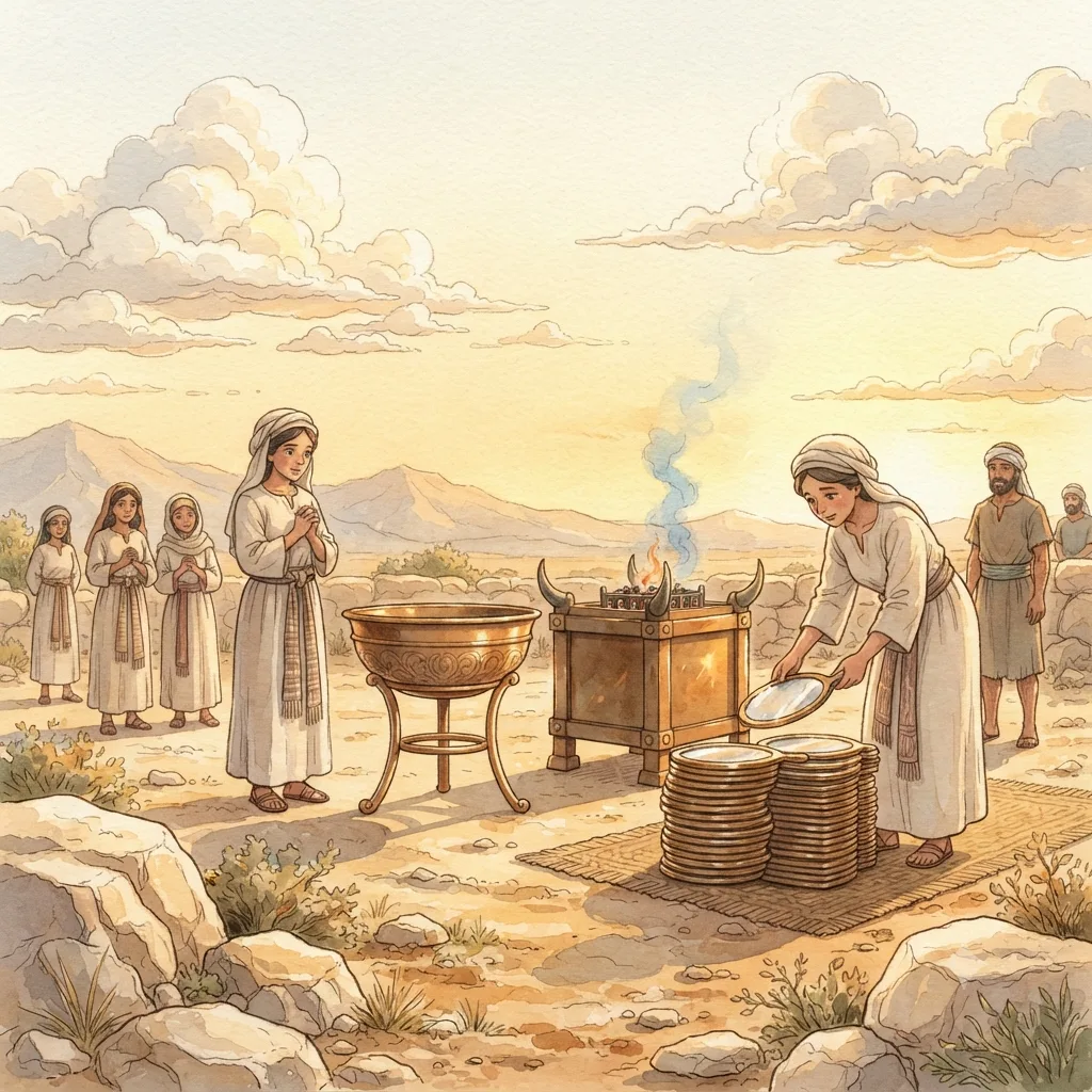 The Tabernacle Courtyard: a painted scene illustrating Exodus 38.