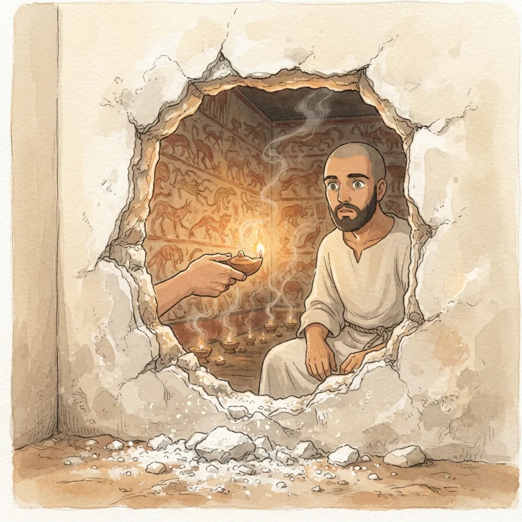 The Abominations in the Temple: a painted scene illustrating Ezekiel 8.