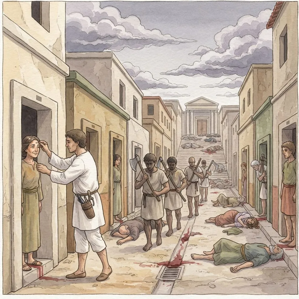 The Mark of the Faithful: a painted scene illustrating Ezekiel 9.