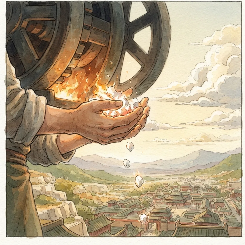The Glory Departs: a painted scene illustrating Ezekiel 10.