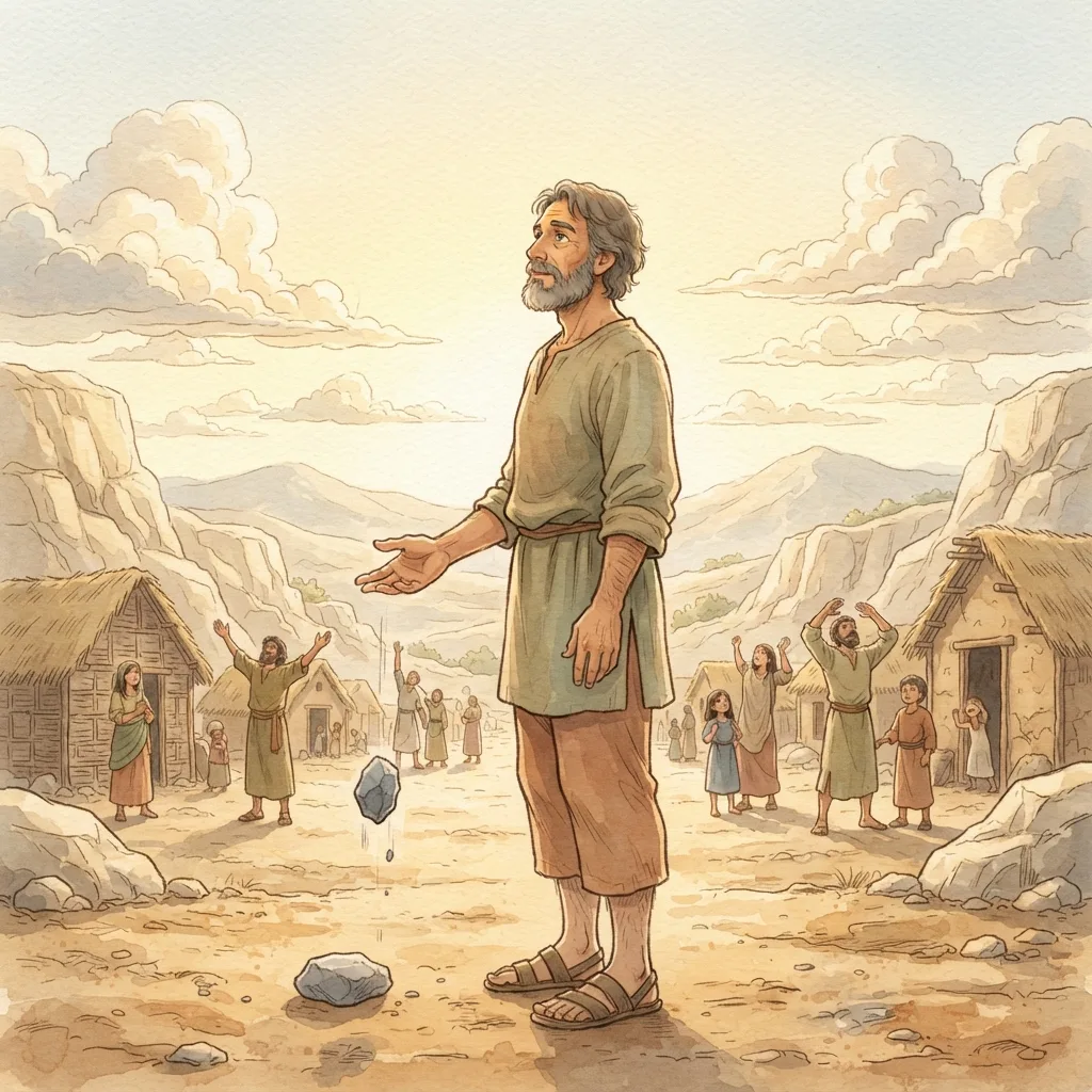 A New Heart and Spirit: a painted scene illustrating Ezekiel 11.